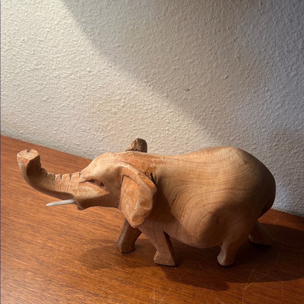 Vintage Handcrafted Wooden Elephant Sculpture